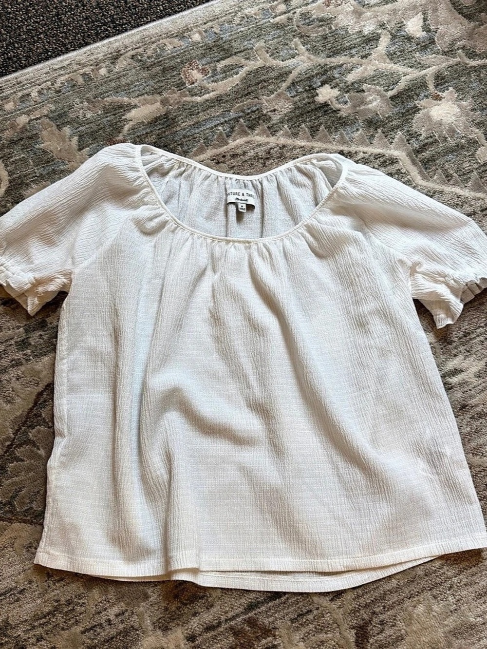 Madewell Texture & Thread Peasant Top White Short Sleeve Blouse